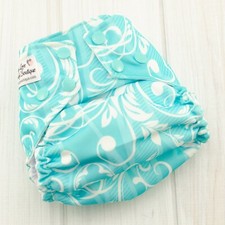 Aqua Blue Flowers One Size Cloth Diaper Cover, Waterproof Baby Diaper AI2