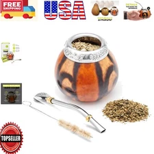 Elegant Argentinean Yerba Mate Gourd Drinking Set - Includes Bombilla & Brush