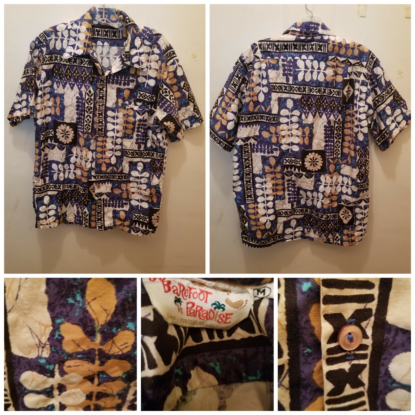 Barefoot In Paradise Shirt Mens Medium Blue Hawaiian… Gem