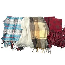 Lot of 4 Multicolor Scarf Bundle Plaid Snowflake Fringe Academic Winter Cozy