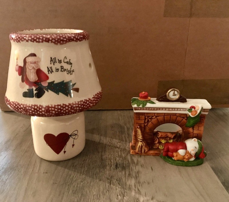 Christmas Bear by Fireplace Tea Light & Christmas Jar Candle w/ shade-Set of 2