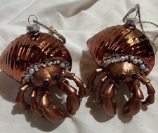 TWO Christmas Copper Glass Hermit Crab Ornaments 2.7"H x 3.5"W x 3.15"D New 
