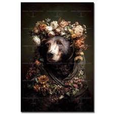 BEAR IN FLOWERS ART PRINT, Fantasy Forest Poster Floral Animal Cottagecore Decor