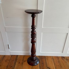 Tall Wooden Plant Stand Table Carved Patterned Oriental Dark Wood Floor Pedestal