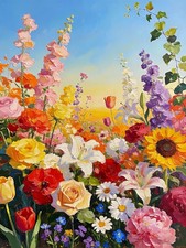 Vibrant Flower Garden Diamond Painting Kit 5D Beginner Craft