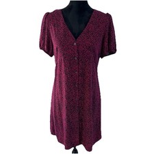 Gap Factory Magenta Pink Floral Puff Sleeve Button Down Mini Dress Size Medium