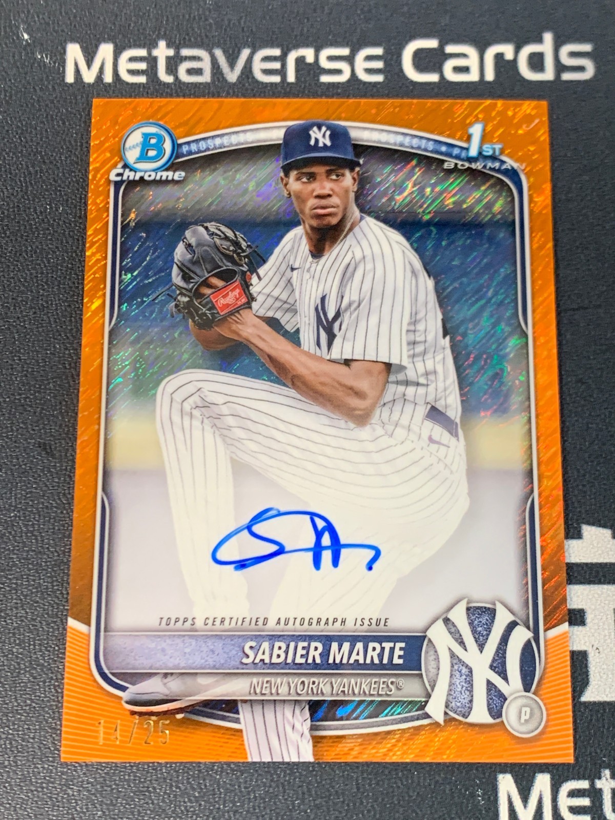 2025 Bowman Chrome Sabier Marte 1st Prospects Auto Orange Shimmer 14/25 Yankees