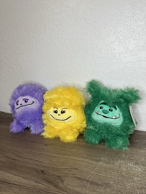 Target Smiling Gigglescape Fluffy Monster Lot Yellow Purple Green Stuffed 6 