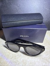 Authentic Prada SPR B15 Oval Sunglasses Black Frame Grey Lens 51/21/145 - READ