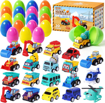 Easter Eggs with Cars inside - 12 PCS Prefilled Easter Eggs with Pull-Back Toy C