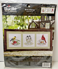 NEW Bucilla Birds  Teacups 43513 Counted Cross Stitch Kit Vintage 2005 J. Mack
