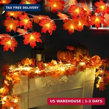 Fall Decor 2 Pack Fall Garland with Lights Enlarged Maple Leaves 20Ft 40LED