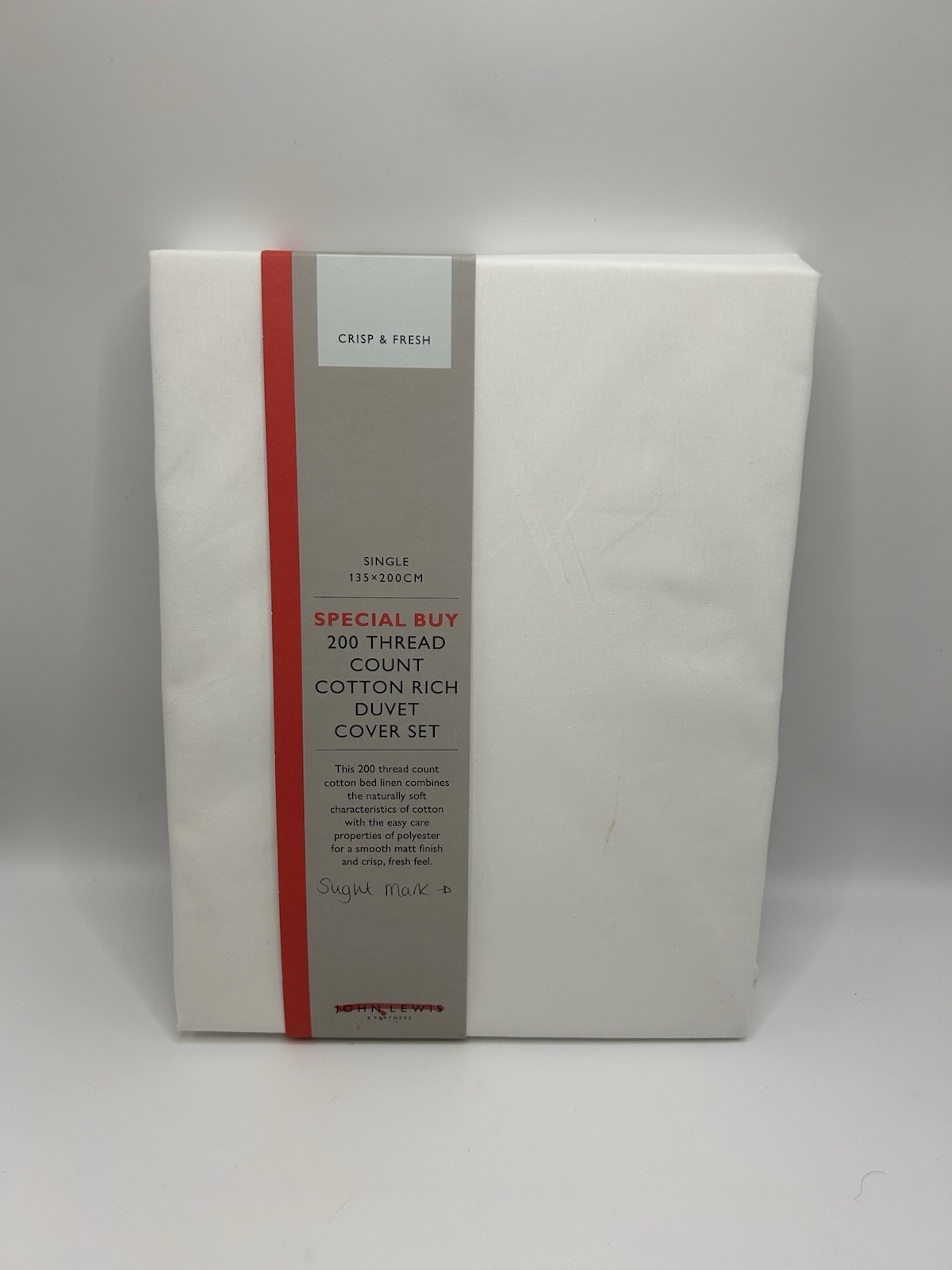 John Lewis Crisp&Fresh Cotton Rich 200TC Duvet Cover Set Single White