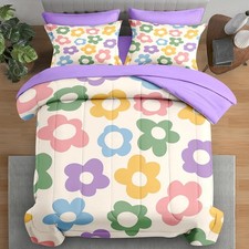 Comforter Set Twin Size, Vintage Flower 70S 5 Pcs Bedding for Kids and Adults...