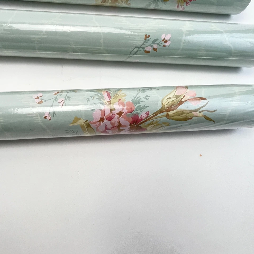 3 nuevos rollos de papel tapiz Warner Co verde suave floral 27 pulgadas x 27 yardas 182,25 pies cuadrados Foto 4 de 4