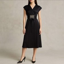 Nelli by Janice Jaraicie Black Silk Blend Jersey Dress Sz S | Y2K Beaded A-Line