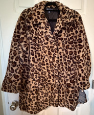 Democracy Faux Fur Coat Leopard print Long Sl...