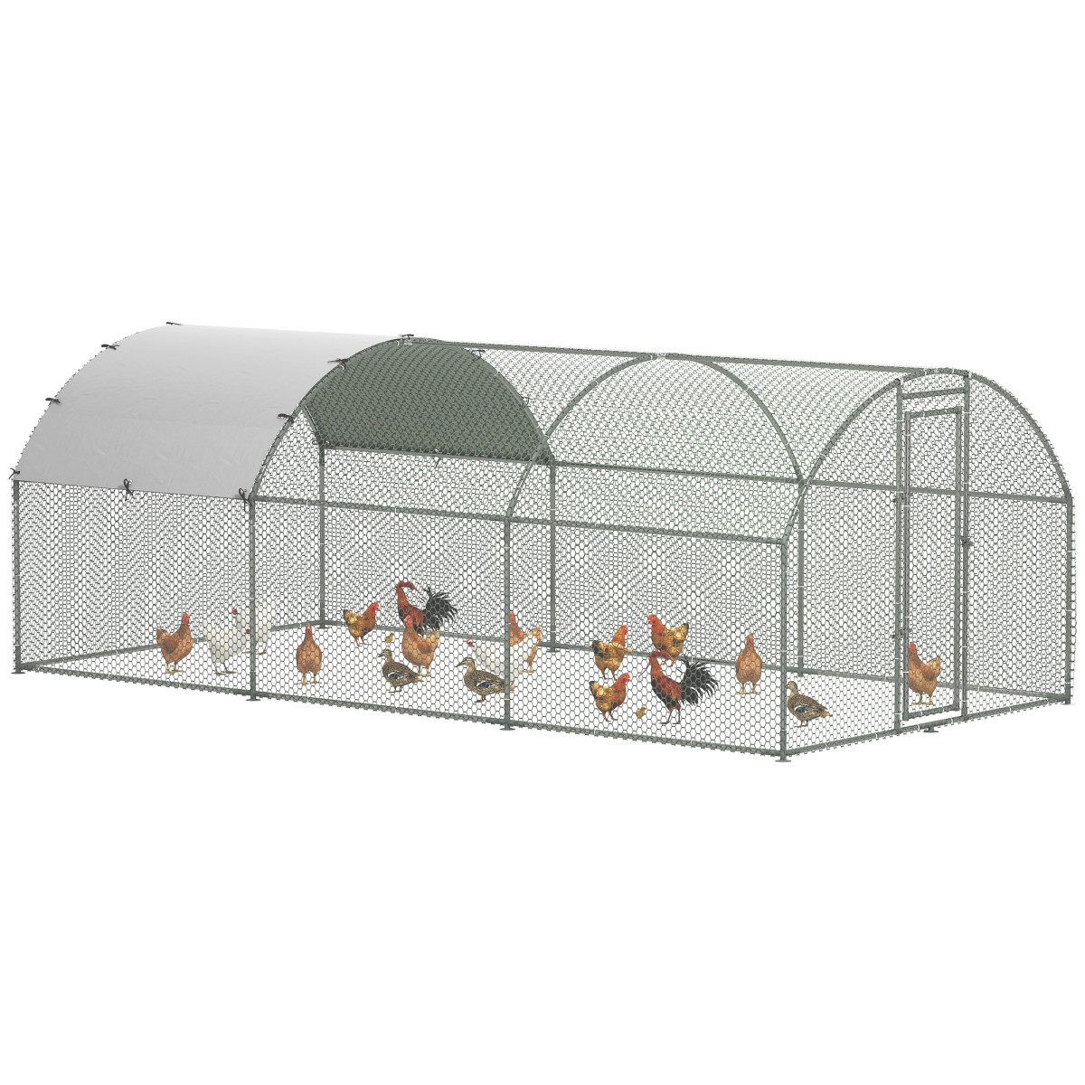 Walk-in Chicken Run Galvanised Coop with Cover Cage Silver