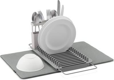 Umbra UDry Over the Sink Dish Rack with Dry Mat Sink, Gray 