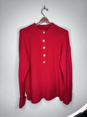 Talbots Red Button Sweater Women s Large Jewel Button Knit Classic Soft