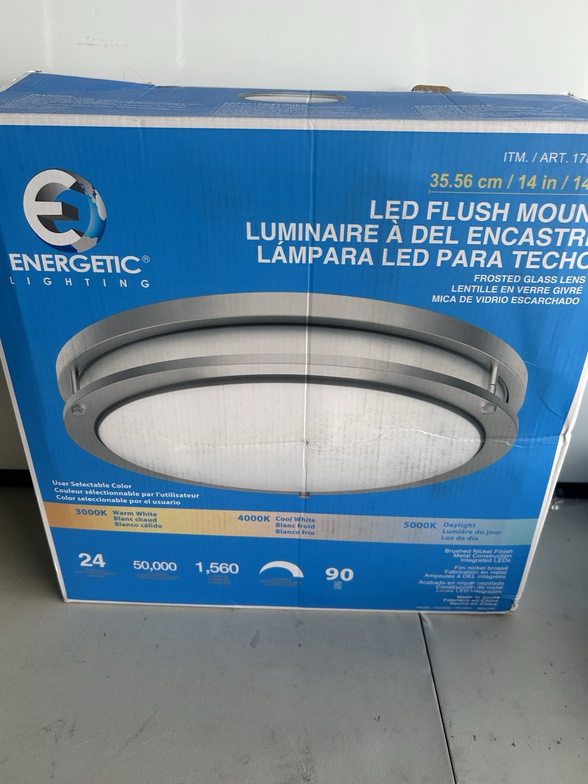 Energetic Lighting 14" LED Flush Mount Light Fixture, Brushed Nickel