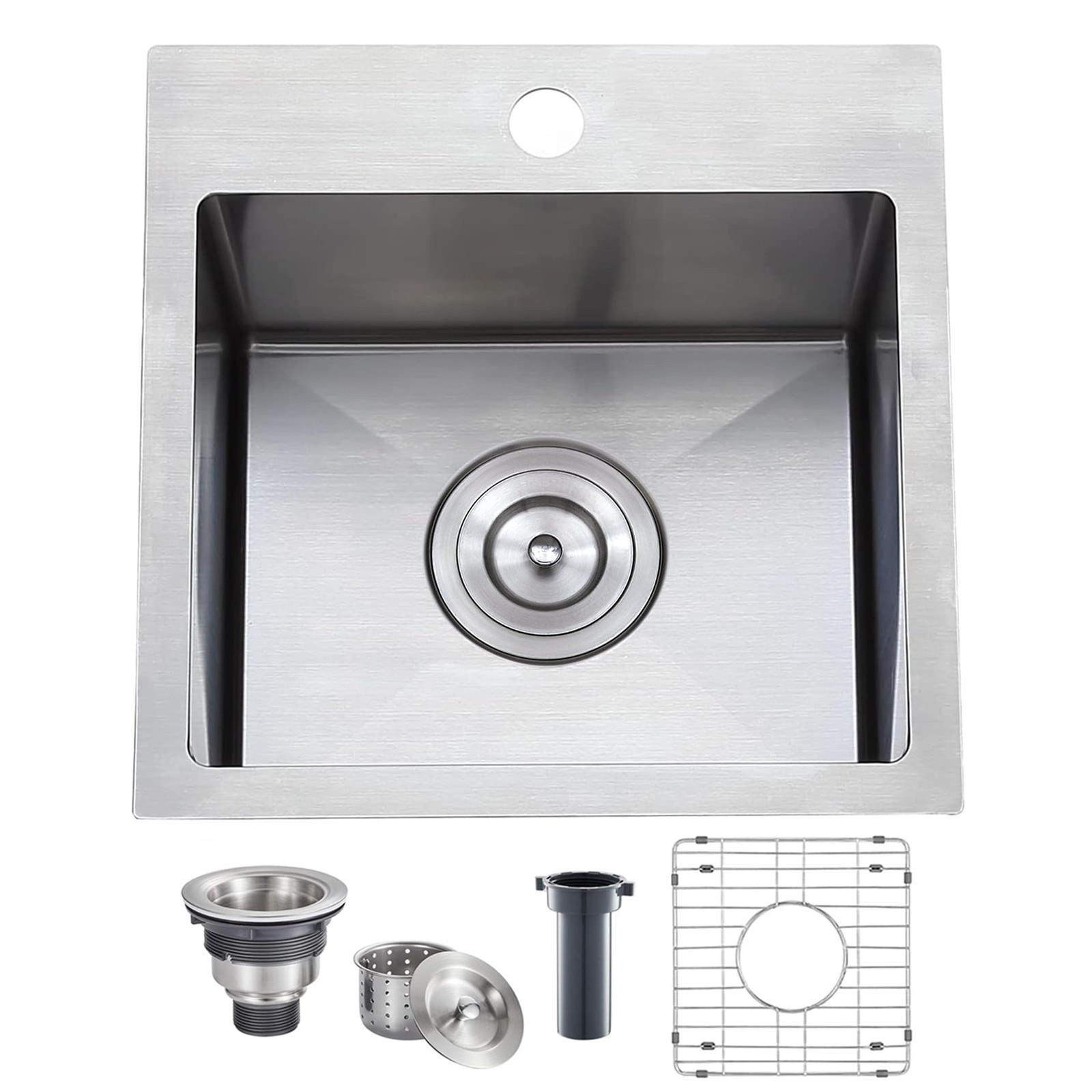 15x15 Inch Drop In Bar Sink, Topmount Single Bowl Handmade 16 Guage Stainless...