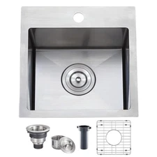 15x15 Inch Drop In Bar Sink, Topmount Single Bowl Handmade 16 Guage Stainless...