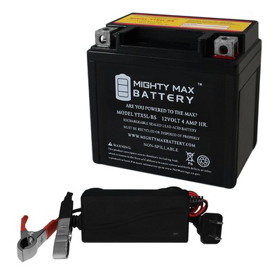 Mighty Max YTX5L-BS Battery Replaces Power Source YTX5L-BS + 12V 1Amp Charger