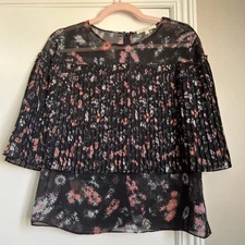 RHIE Sz 6 Women’s Top Blouse Pleated Black Pink EXCELLENT