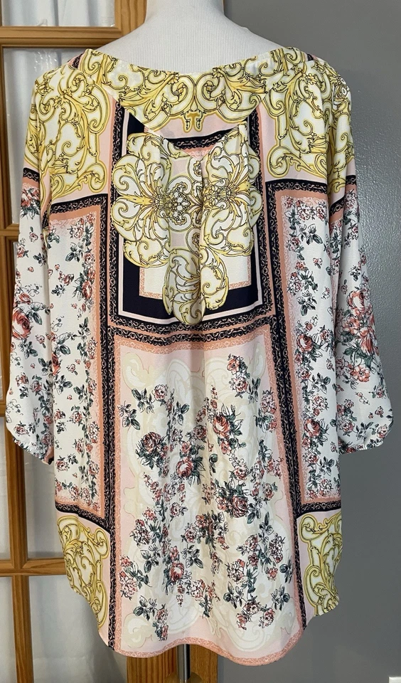 Blusa Westport Floral Falso Patchwork 2X Filigrana Amarela Rosa Boho Cottagecore - Imagem 3 de 4