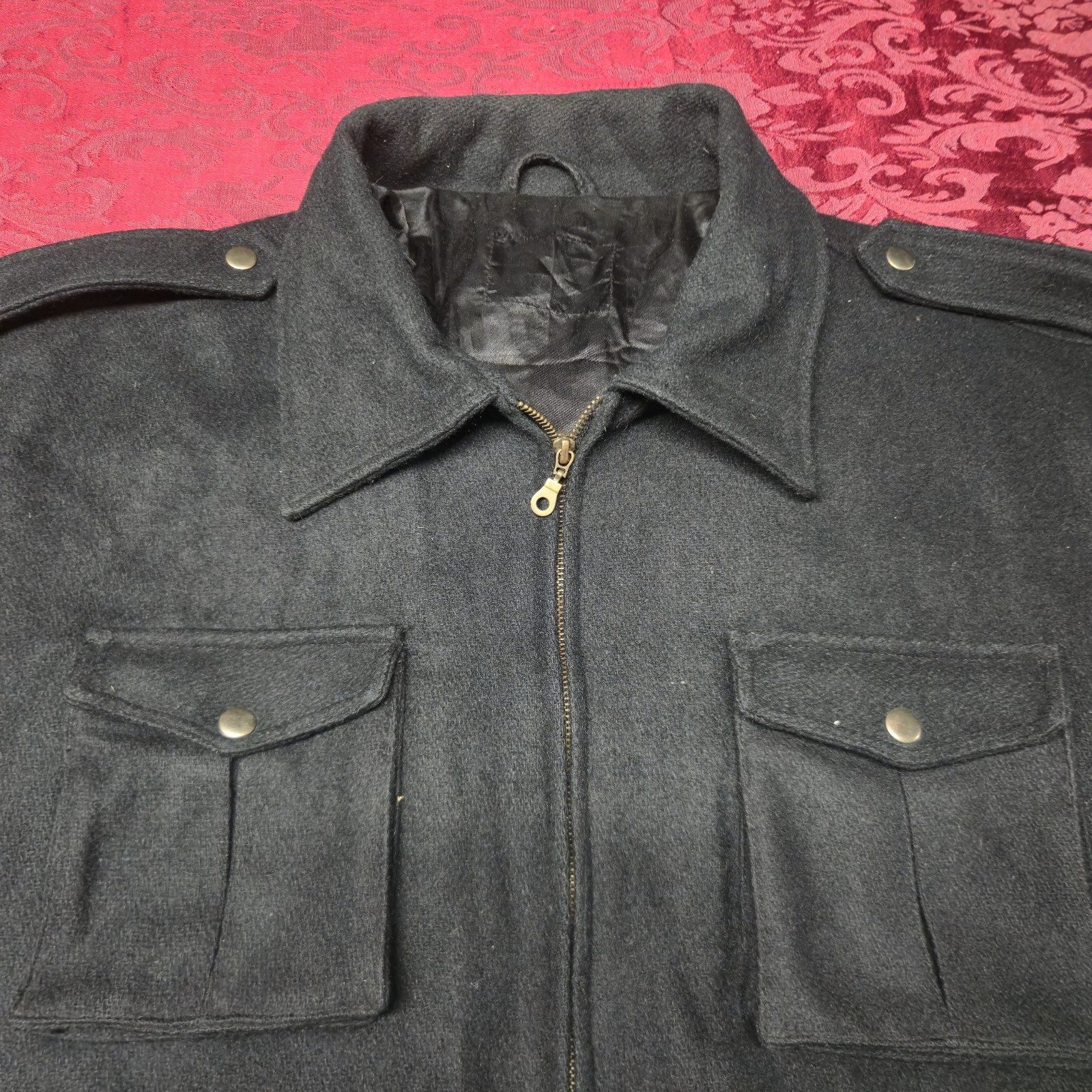 ​Men's XL Wool Blend Bomber Jacket Military Style Flight Coat Full Zip Black image 3