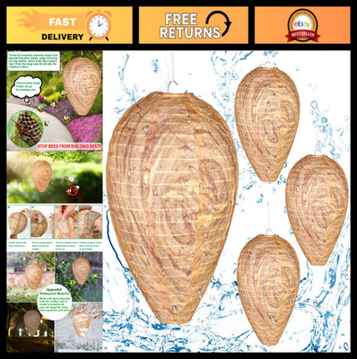 4 Pack Wasp Nest Decoys - Hanging Hornet & Yellow Jacket Repellent - Waterproof