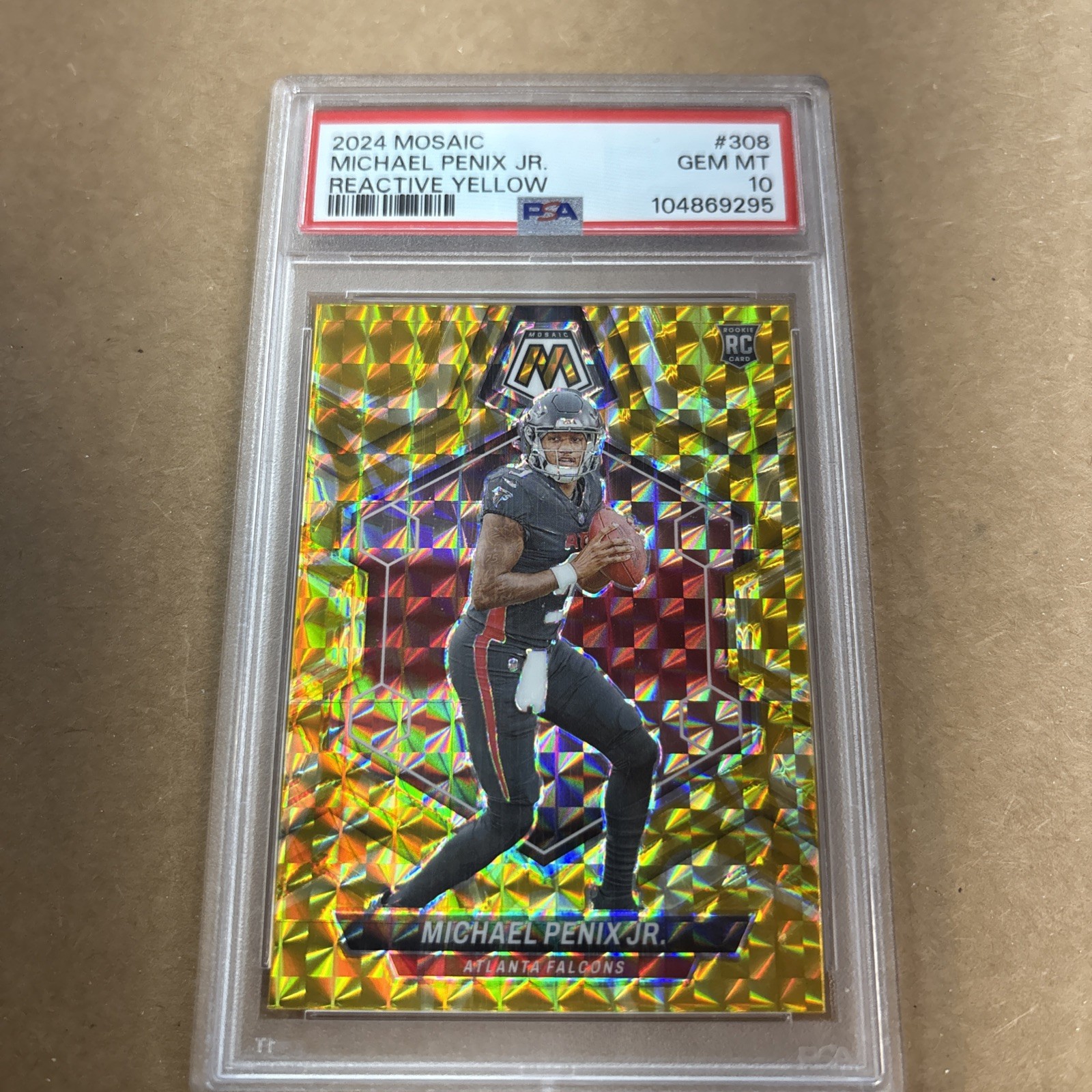 2024 Panini Mosaic Michael Penix Jr #308 Reactive Yellow Mosaic Rookie RC PSA 10