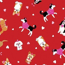 Benartex LOVE YOU FUR-EVER 14264 12 Dogs on Red Fabric