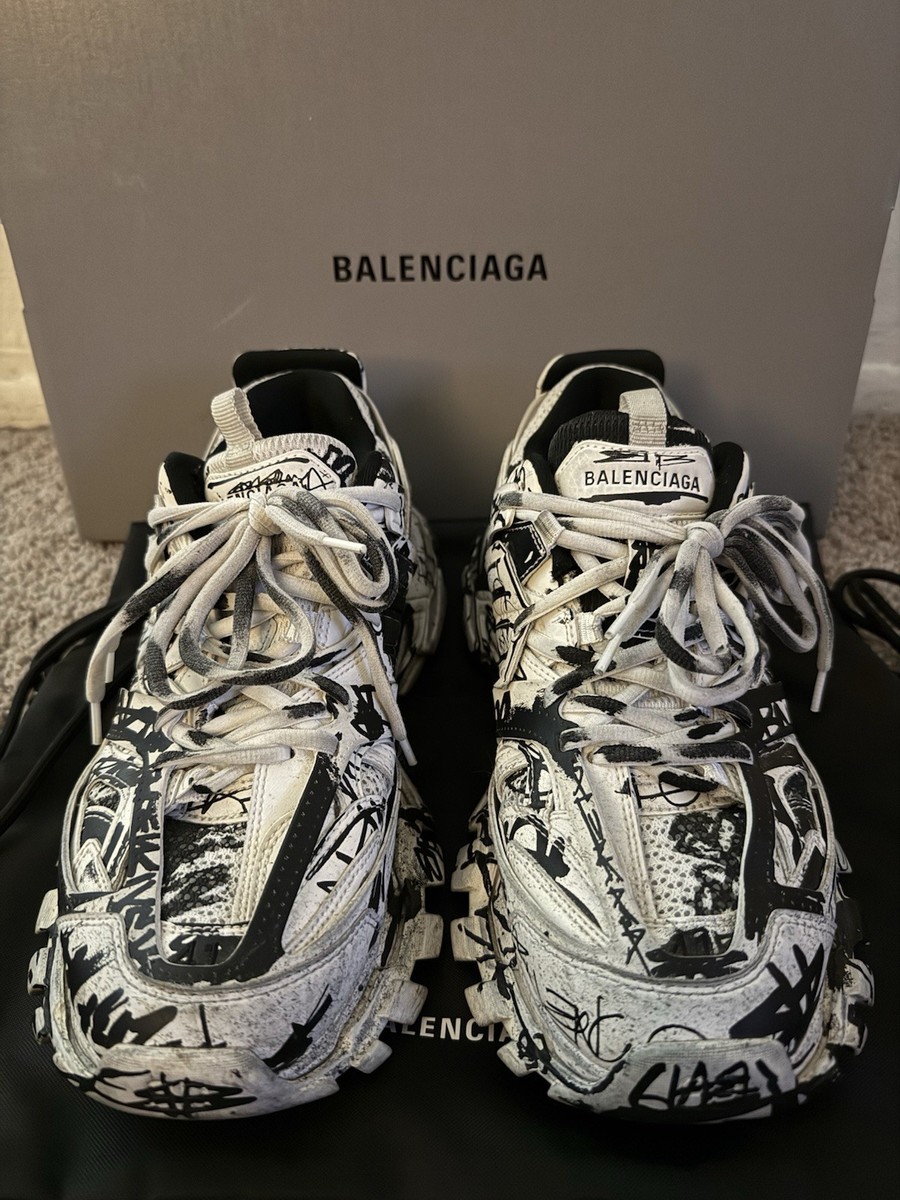 Mens BALENCIAGA 'Graffiti Print Track Sneakers' In White (Size 41