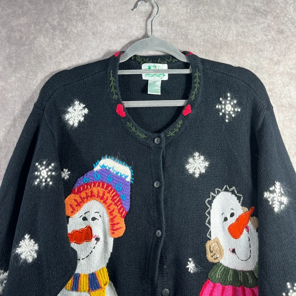 The Quacker Factory Cardigan Sweater Womens 3X Black Snowman Snowflakes Winter - Image 2 of 4