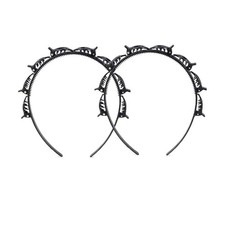 2Pcs Black Double Bangs Hairstyle Hairpin Headband With 8 Small Clips - Women