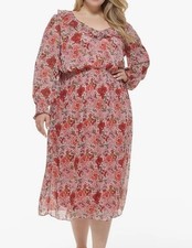 Tommy Hilfiger Womens Dress Sheer Lined Floral Print Size 20w Long Sleeve