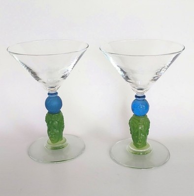 Richard Jolley martini glass set green face blue globe Bombay 1996
