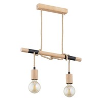 Pendelleuchte 2-Flammig Holz Natur Wohnzimmer E27 L:54 Cm HäNgelampe Esstisch