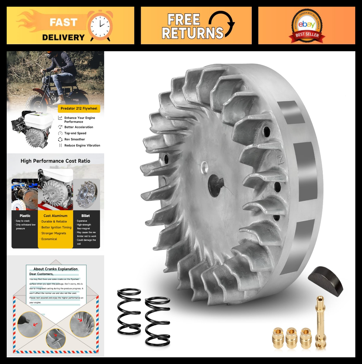 Aluminum Flywheel 10k RPM for Predator 212cc 196cc 224cc Mini Bike