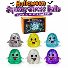 6 Pack Halloween Ghost Glitter Squishy Squeeze Toys for Kids Party Favors