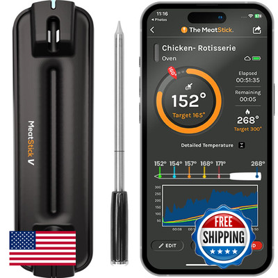 The Meatstick Meatstick V Premium Wireless Meat Thermometer 1200F Heat Resistanc