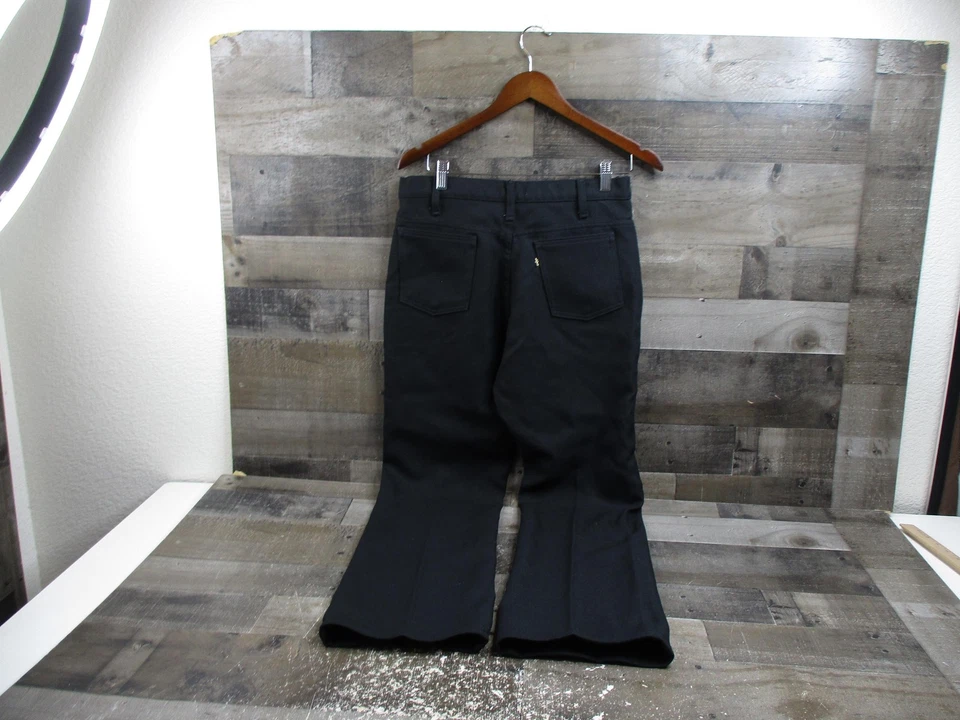 Pantalones Bell Bottom Vintage Para Hombre 33x30 Negro Acampanado Hecho en EE. UU. Años 70 Scovill Sarga Foto 4 de 4