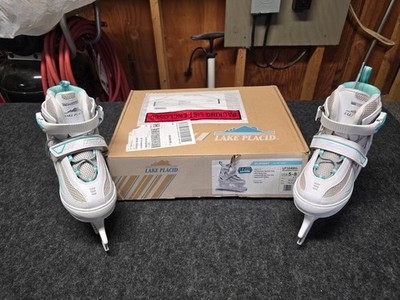 Lake Placid Adjustable 5-8 Womens Ice Skates White Mint Comfort Girls New In Box