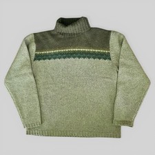 VTG Lambswool Ski Sweater Fair Isle Knit Preppy Turtleneck Nordic Green Men s L