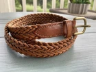 Vtg 90s Brighton Woven Belt Mens 40 Brown Leather Braided Solid Brass Buckle USA
