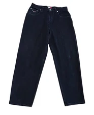 Vintage Tommy Hilfiger Big Flag Black Baggy Denim Jeans Mens 33x30