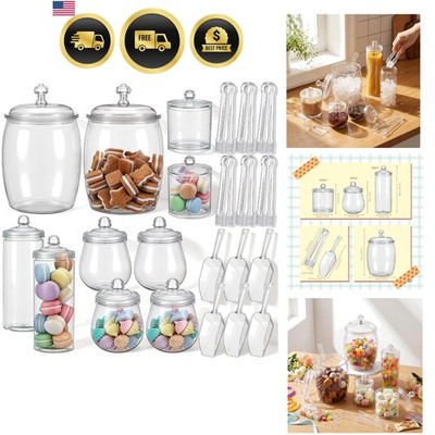 10 Pcs Plastic Candy Jars with Lids Apothecary Jars with 6 Set Ice Tongs and ...