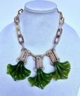 Vintage Lucite Acrylic Leaf Necklace Green Pendant Statement Necklace — photo 1